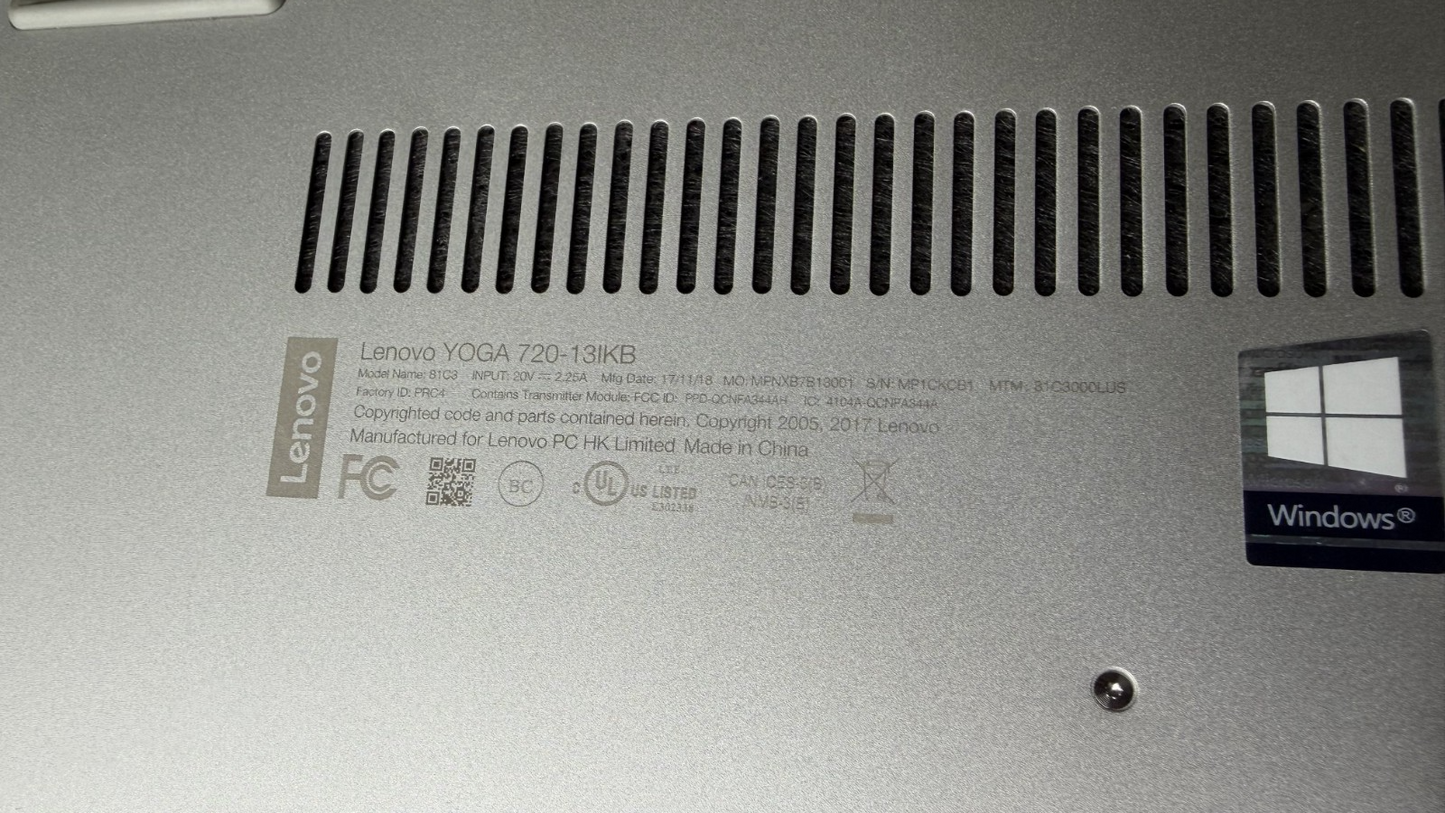 LENOVO YOGA 720-13IKB | I5-8250U | 8GB RAM | 256GB| 81C3-| NO OS 60-70% battery