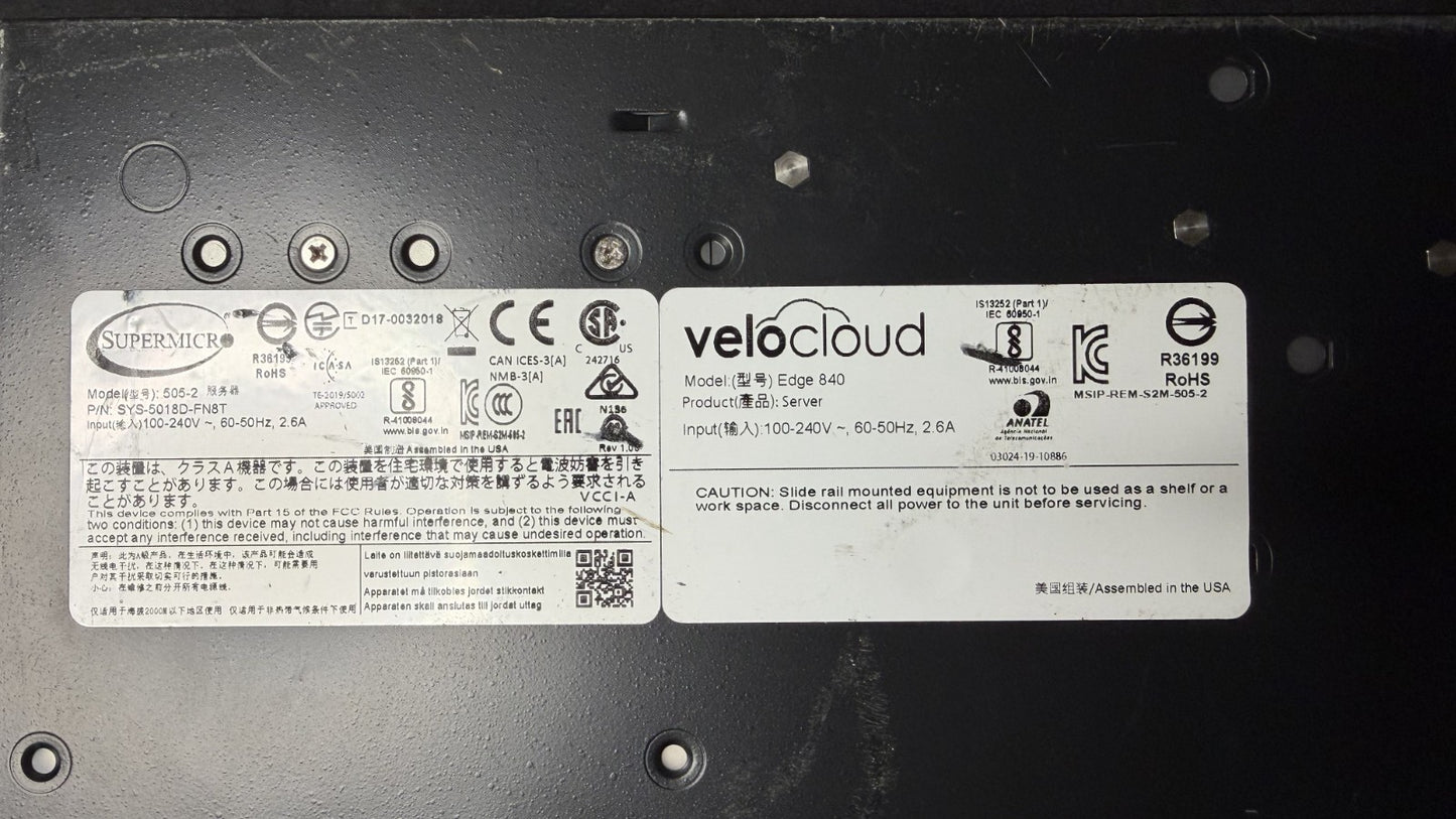 Velo Cloud VeloCloud Edge 840 Server - Power on Tested