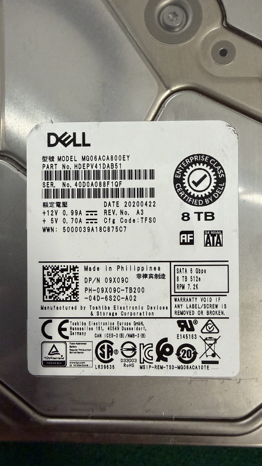 9X09C DELL 8TB 7.2K SATA 6Gb/s 3.5" HDD 09X09C MG06ACA800EY 100% health