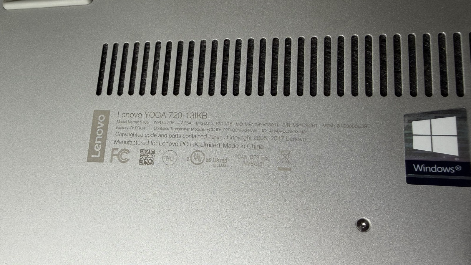 LENOVO YOGA 720-13IKB | I5-8250U | 8GB RAM | 256GB| 81C3-| NO OS 60-70% battery