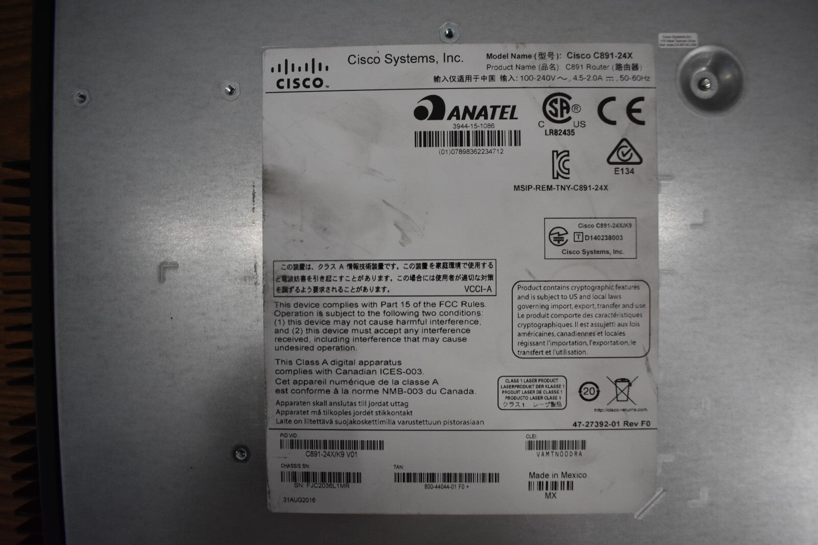 Cisco 890 Series C891-24X  Router Fully Tested Cisco 891-24X/K9