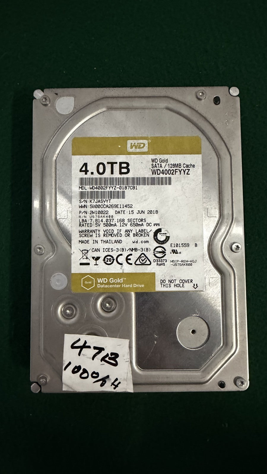 WD Gold 4TB 7200RPM SATA 6Gb/s 128MB Cache WD4002FYYZ Enterprise Hard Drive