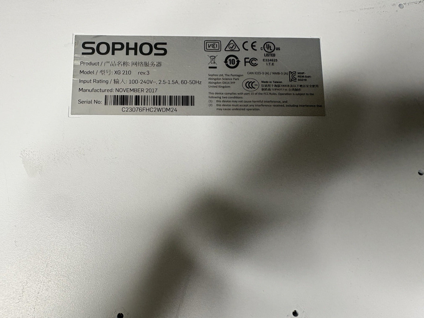 Sophos XG210 Rev.3 Network Security Firewall Appliance with Rack Ears