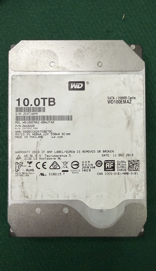 WD 10TB NAS HDD - WD100EMAZ - 5400 RPM - 256MB cache - 100% Health