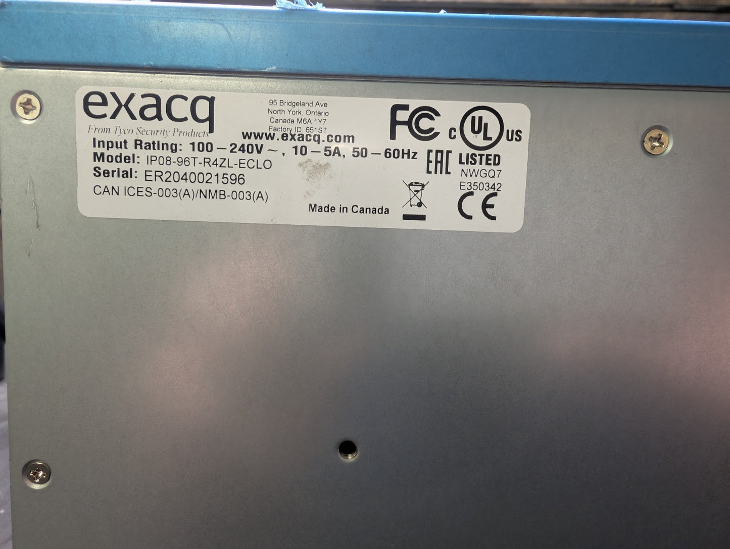 exacqvision ip08-96t-r4zl 4U recorder with 8 IP licenses NO HDD