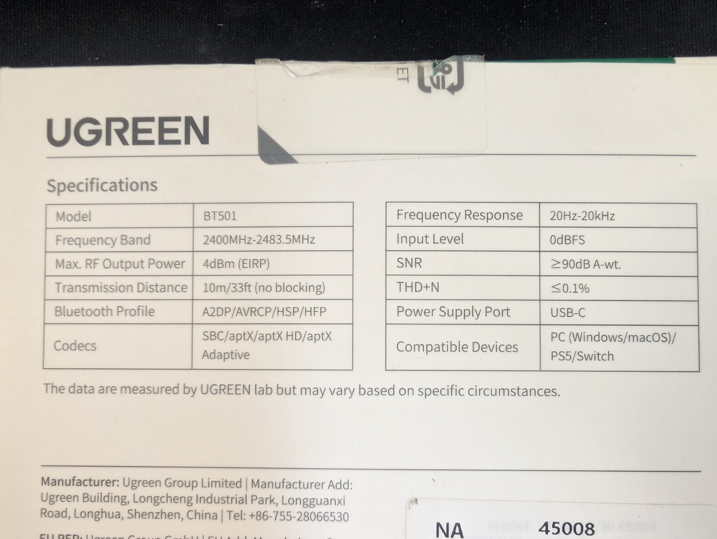 UGreen Bluetooth Transmitter Audio Adapter PC, PS5, Nintendo Switch BT501