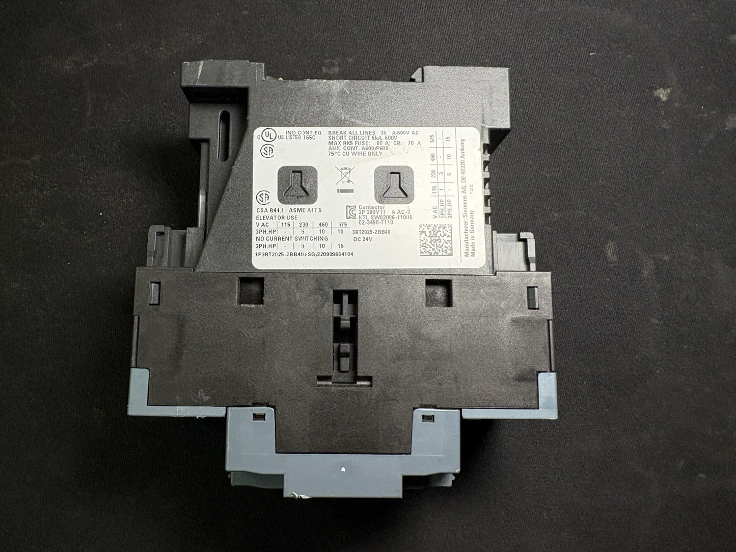 Siemens 3RT2025-2BB40 Sirius Contactor