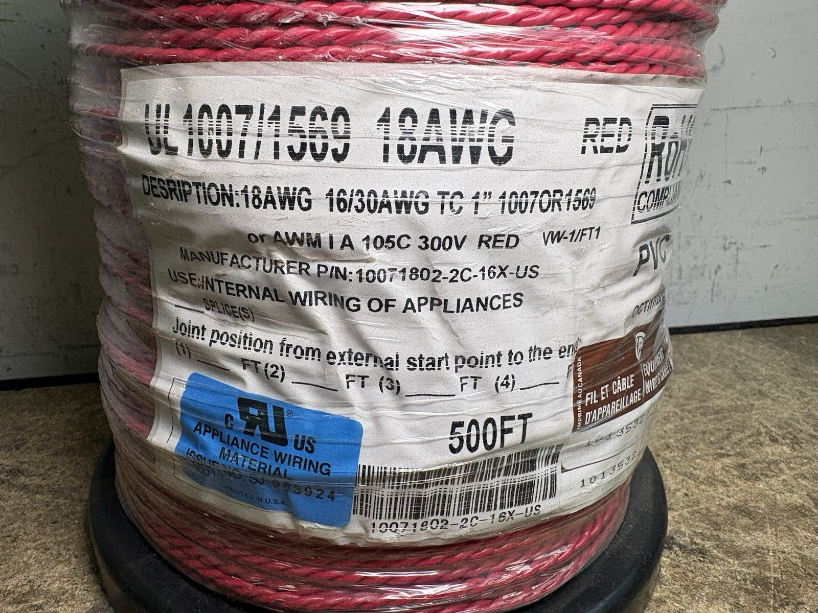 Anixter UL1007/1569 Stranded Hookup Wire, 18 AWG, 16/30 TC, 105C 300V,