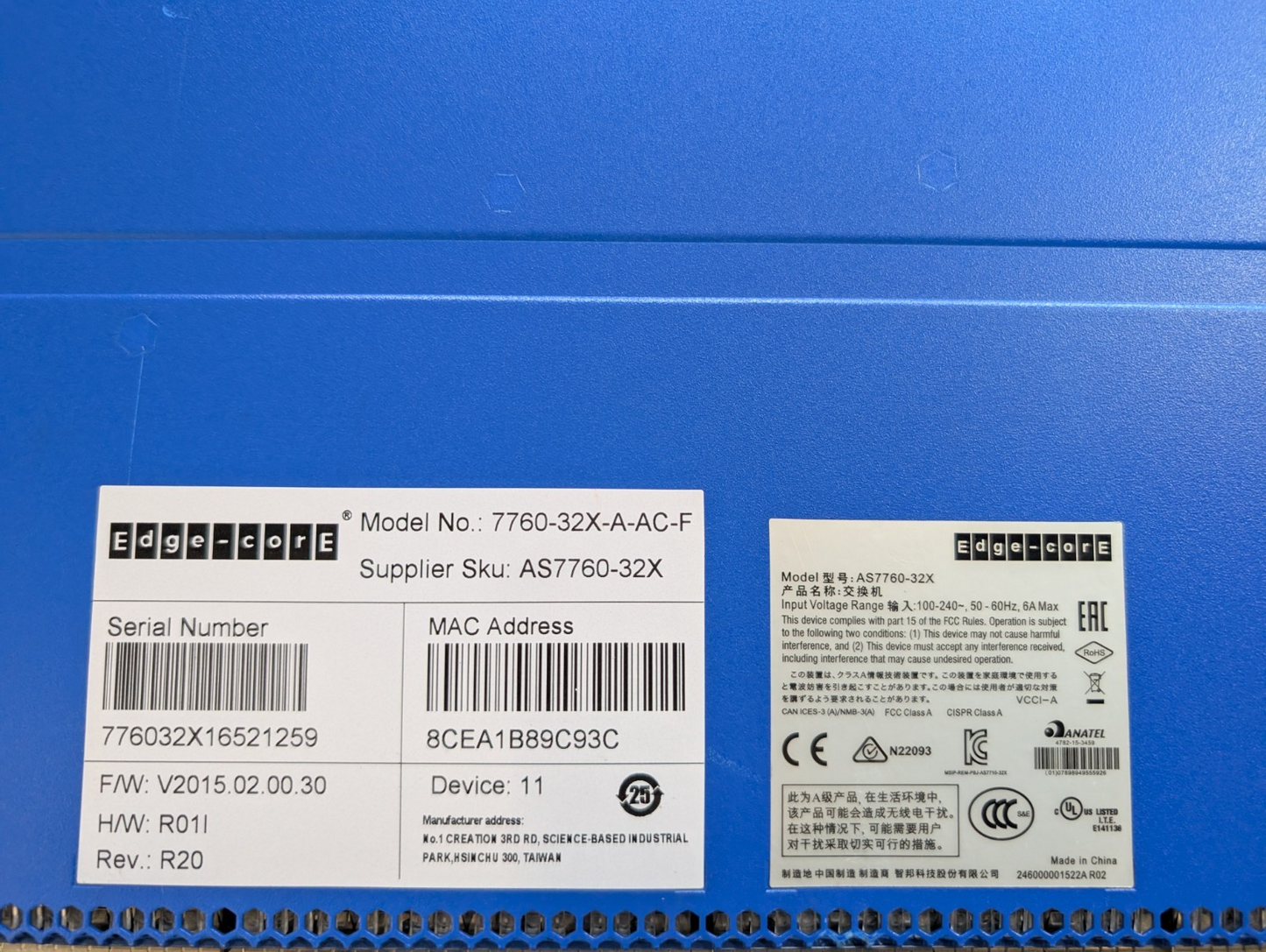Edge-Core 7760-32X-A-AC-F 32-Port 100G Switch AS7760-32X W/Onie
