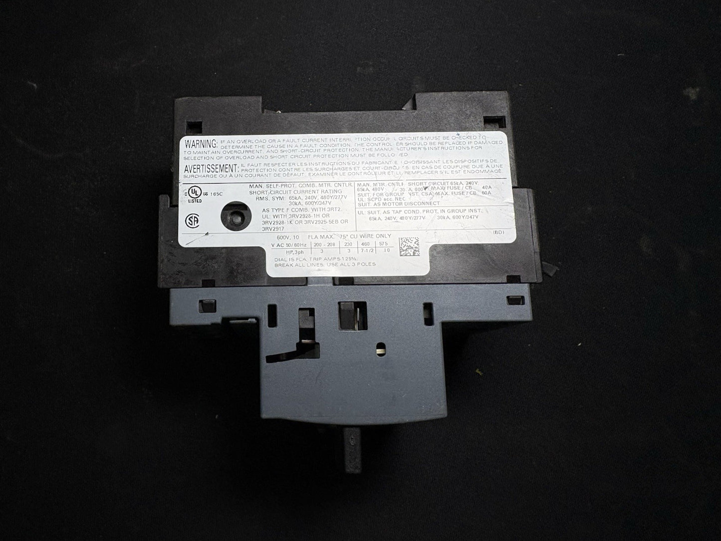 SIEMENS SIRIUS 3RV2011-1JA10 MOTOR STARTER CIRCUIT BREAKER