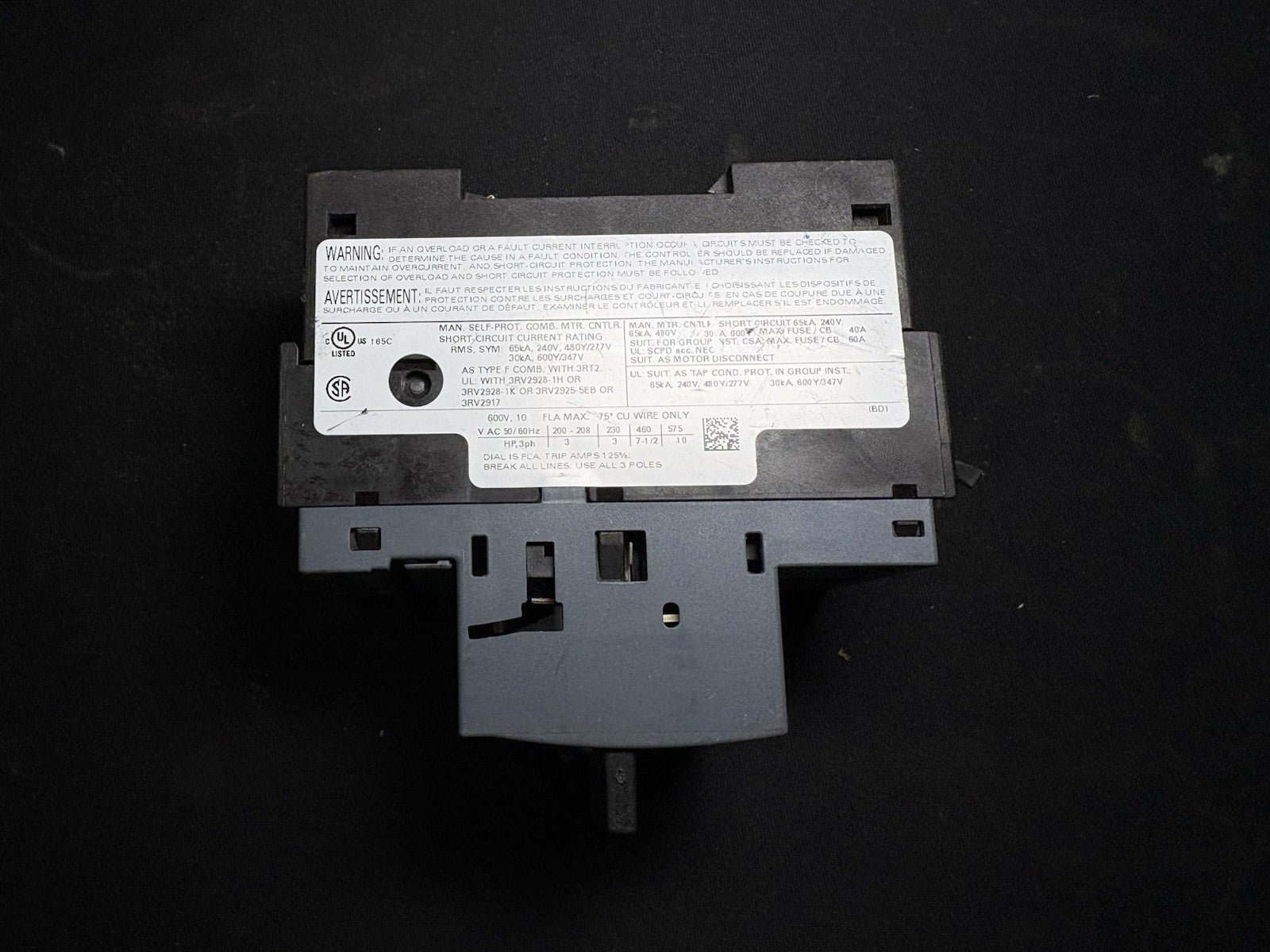SIEMENS SIRIUS 3RV2011-1JA10 MOTOR STARTER CIRCUIT BREAKER