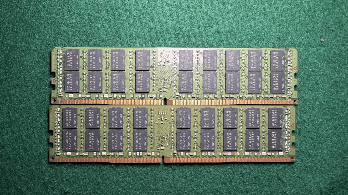 (LOT of 2) Samsung 16GB 2Rx4 PC4-2133P DDR4 M393A2G40DB0 Memory