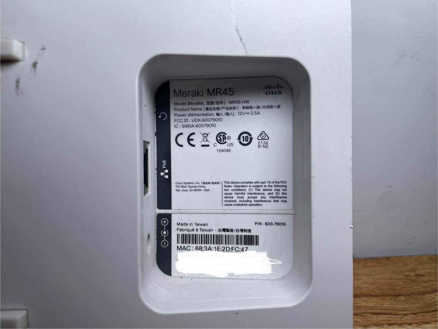 Cisco Meraki MR45 Wireless Access Point Unclaimed