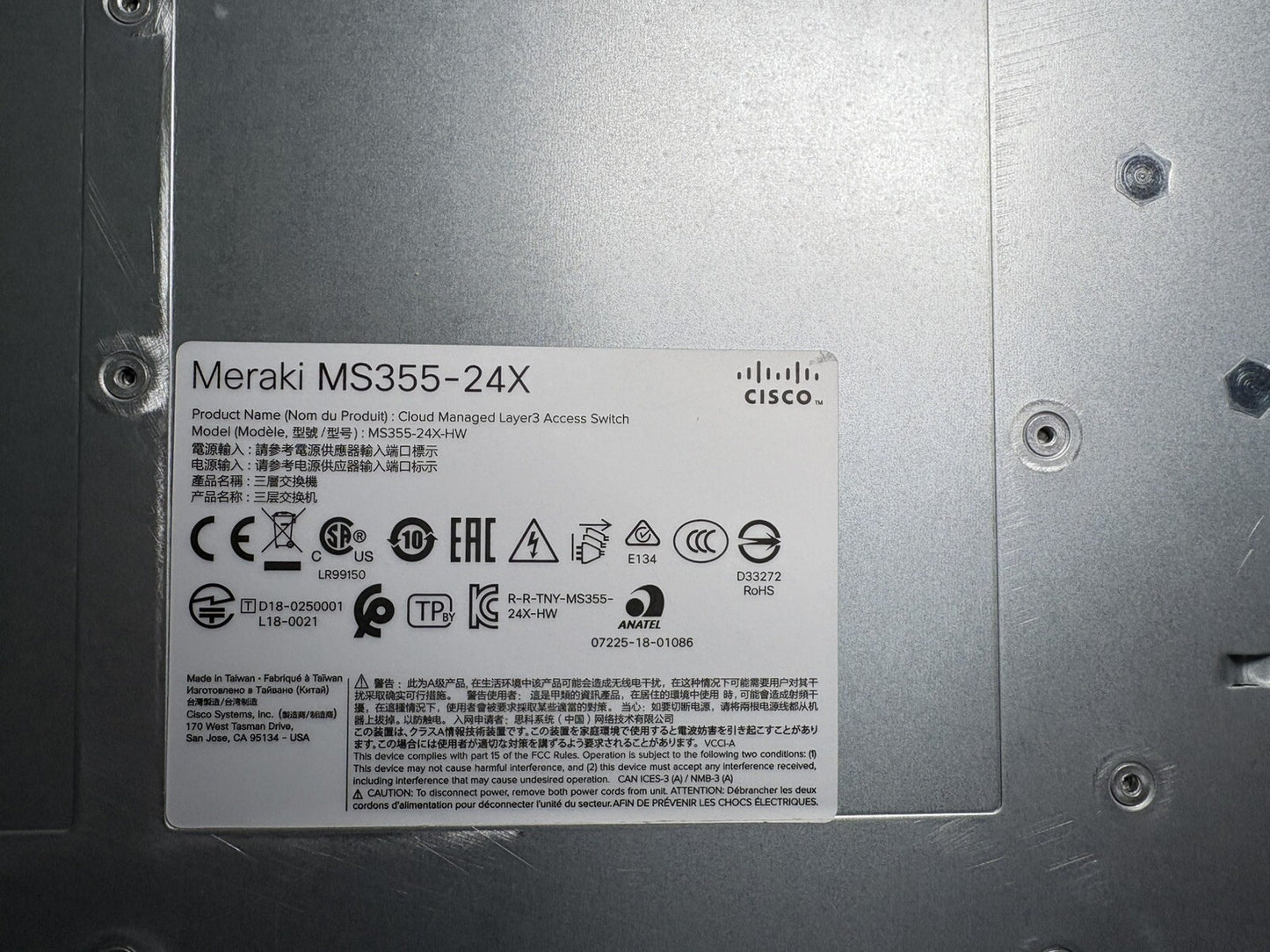 Meraki MS355-24X-HW UPoE 8-Port 10Gb UPoE 4xSPF+ 2xQSFP+ UNCLAIMED *No PSU/FANS