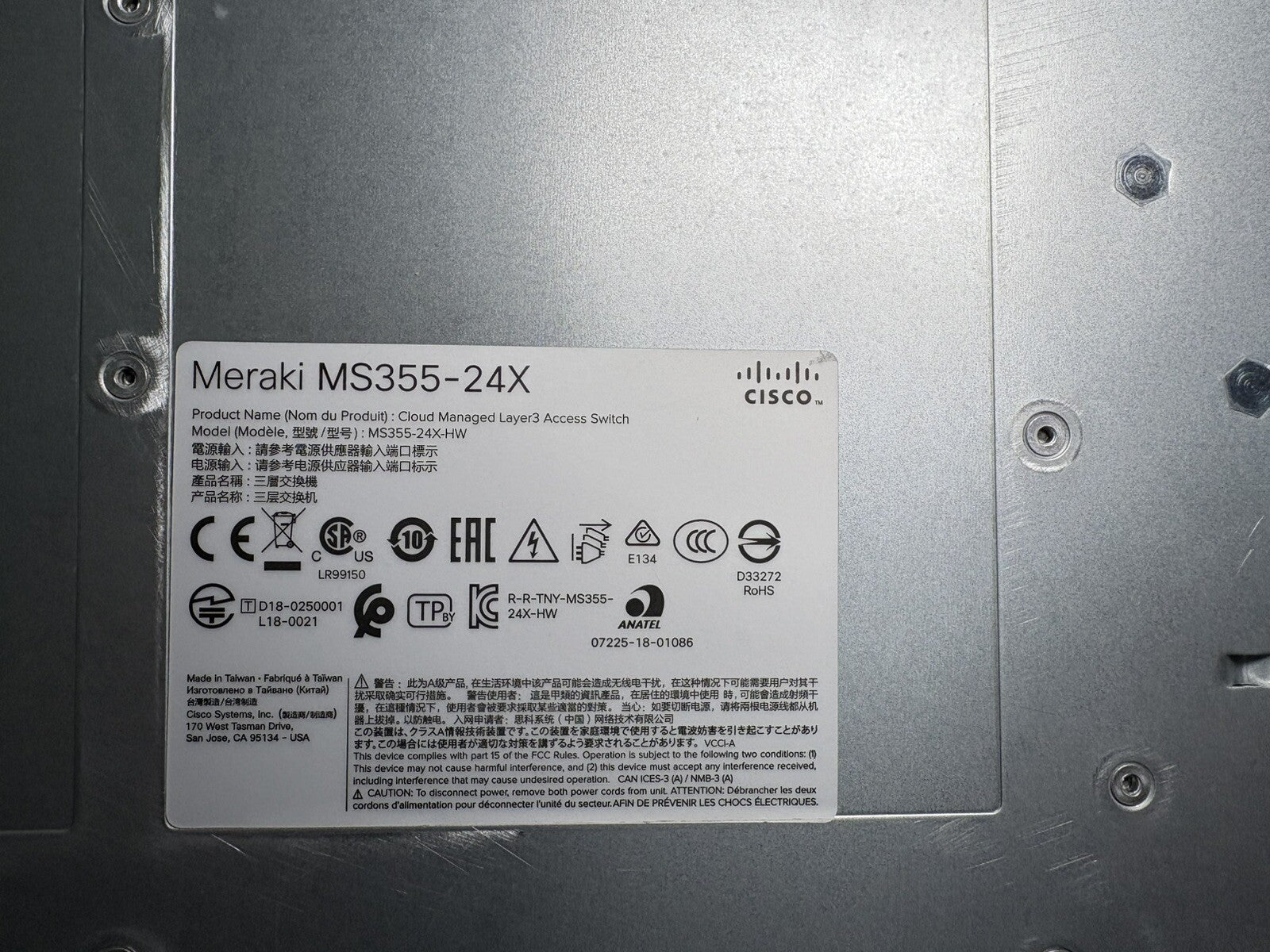 Meraki MS355-24X-HW UPoE 8-Port 10Gb UPoE 4xSPF+ 2xQSFP+ UNCLAIMED *No PSU/FANS