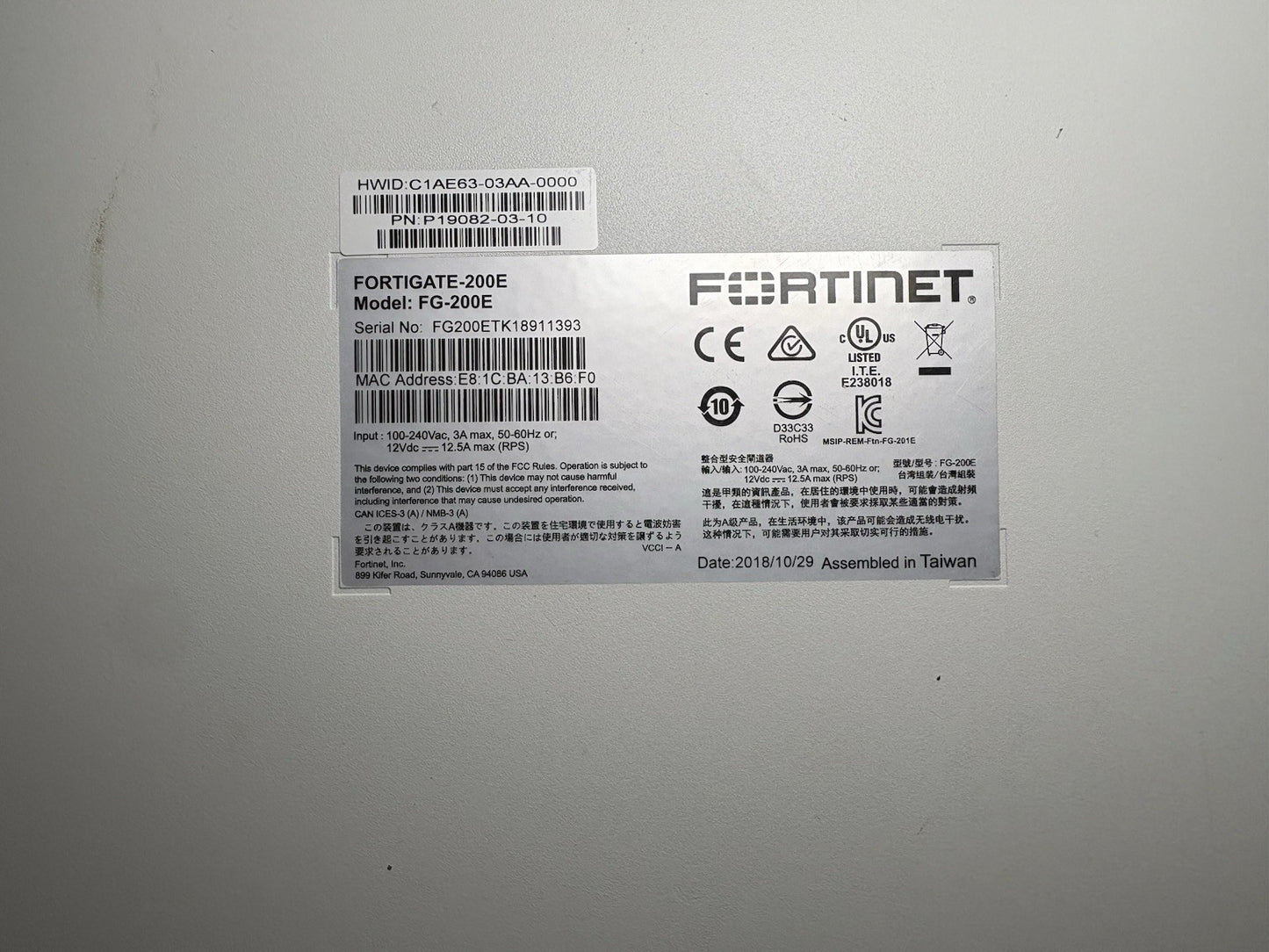 Fortinet FortiGate 200E FG-200E Network Security / Firewall Appliance