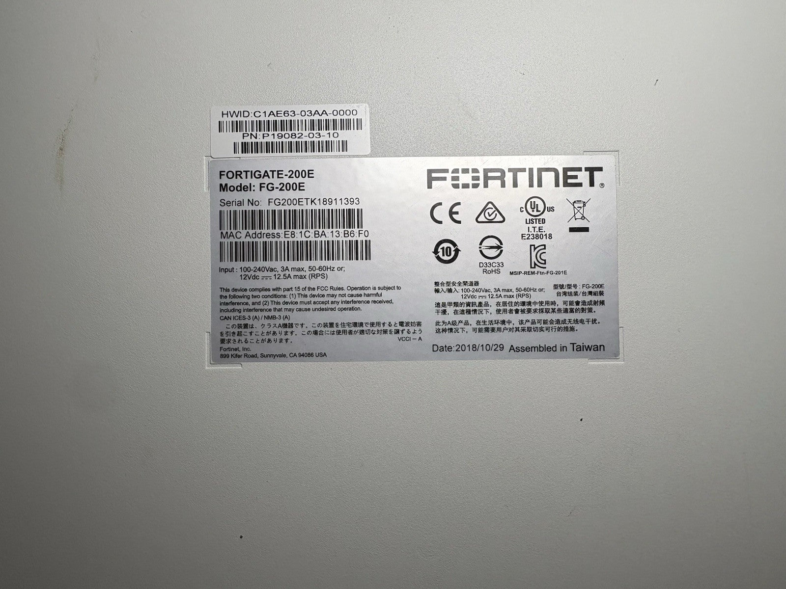 Fortinet FortiGate 200E FG-200E Network Security / Firewall Appliance