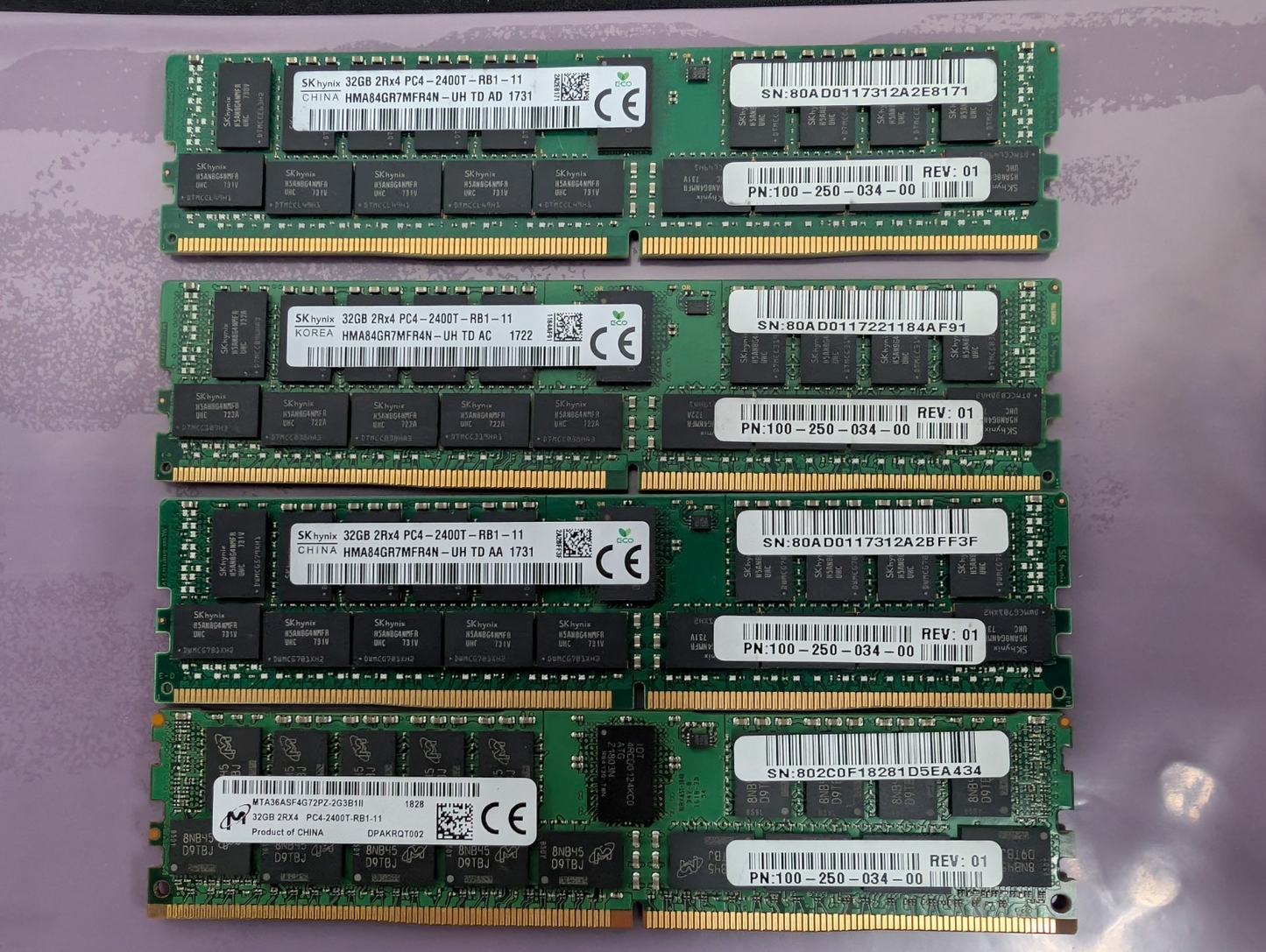 Lot of 4 mix 32GB 2Rx4 PC4-2400T MTA36ASF4G72PZ DDR4 RAM Memory