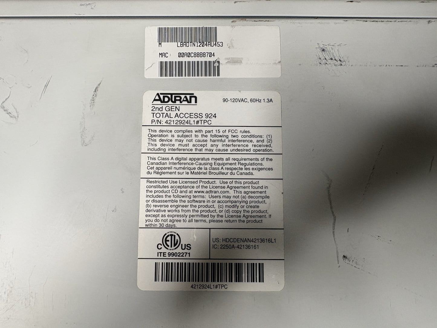 Adtran Total Access 924 MCI 2nd GEN VOIP SIP Gateway P/N: 4212924L1#TPC | Tested