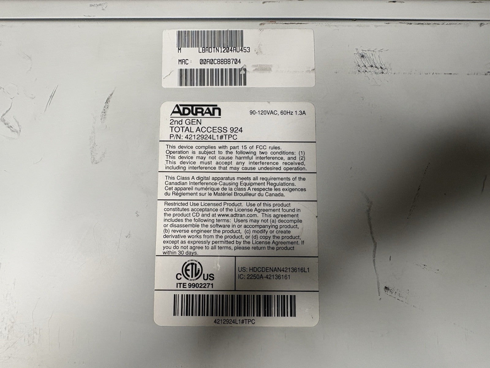 Adtran Total Access 924 MCI 2nd GEN VOIP SIP Gateway P/N: 4212924L1#TPC | Tested