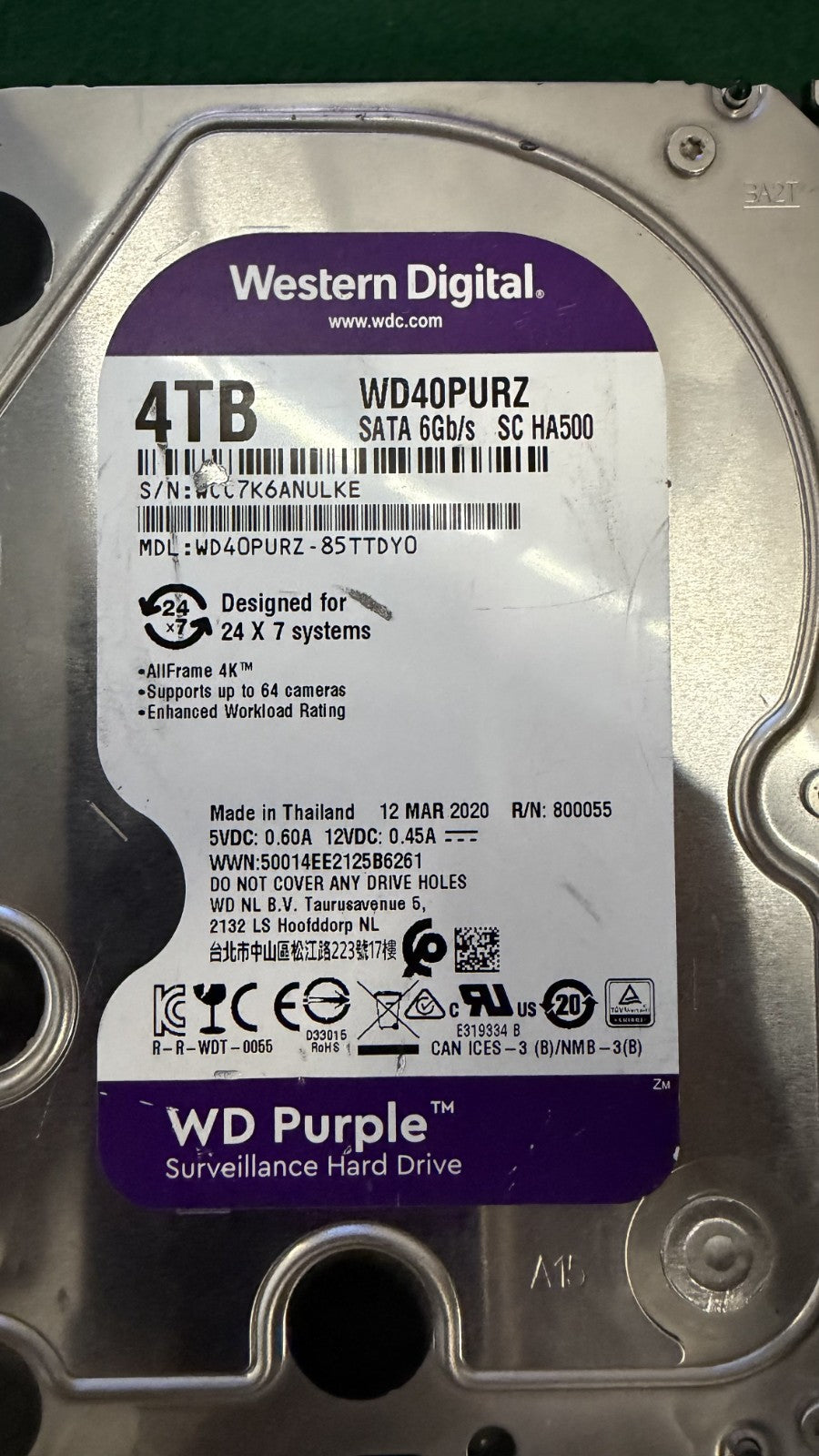Western Digital WD40PURZ 4TB HDD 5400RPM SATA III 3.5"