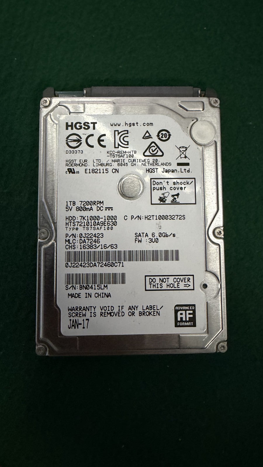 1 TB Internal Hard Drive HGST 7200RPM 1TB 2.5" HDD 7K1000-1000 HTS721010A9E630