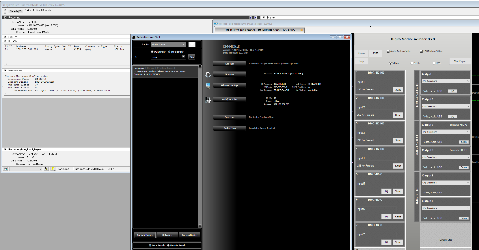 Crestron DM-MD8X8 W/ DMC-4K-HD DMC- STRO DMC-4K-CO-HD Cards