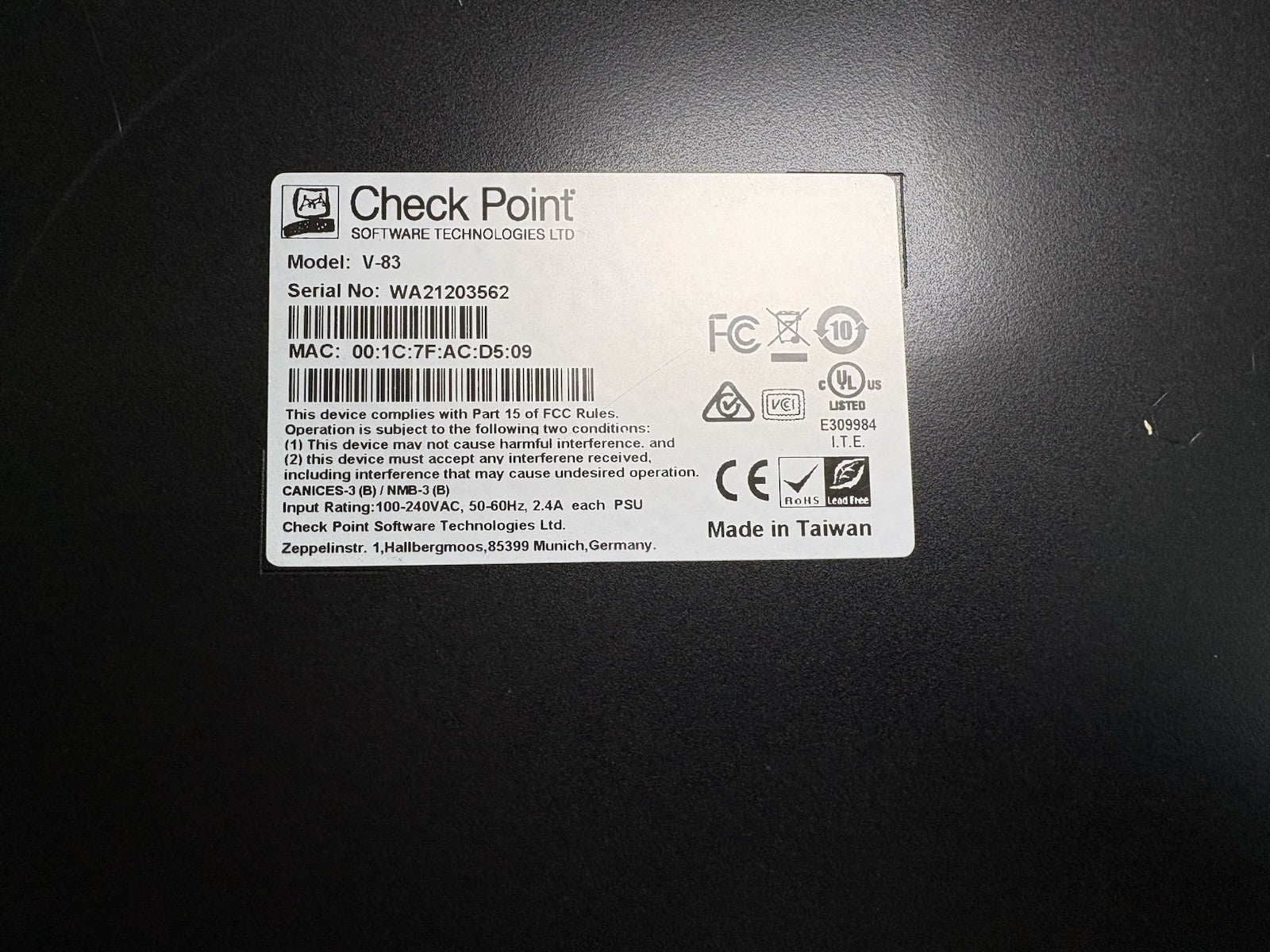 Check Point V-83 SG1800 Security Firewall Gateway Router