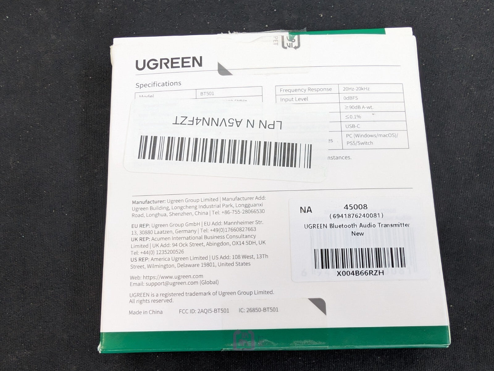 UGreen Bluetooth Transmitter Audio Adapter PC, PS5, Nintendo Switch BT501