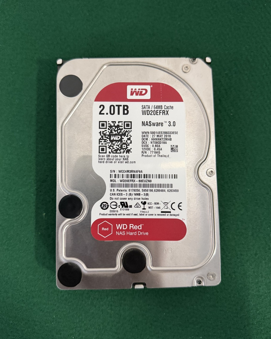 Western Digital Red NAS 2TB Hard Drive WD20EFRX NASware 3.0 SATA 64MB Cache