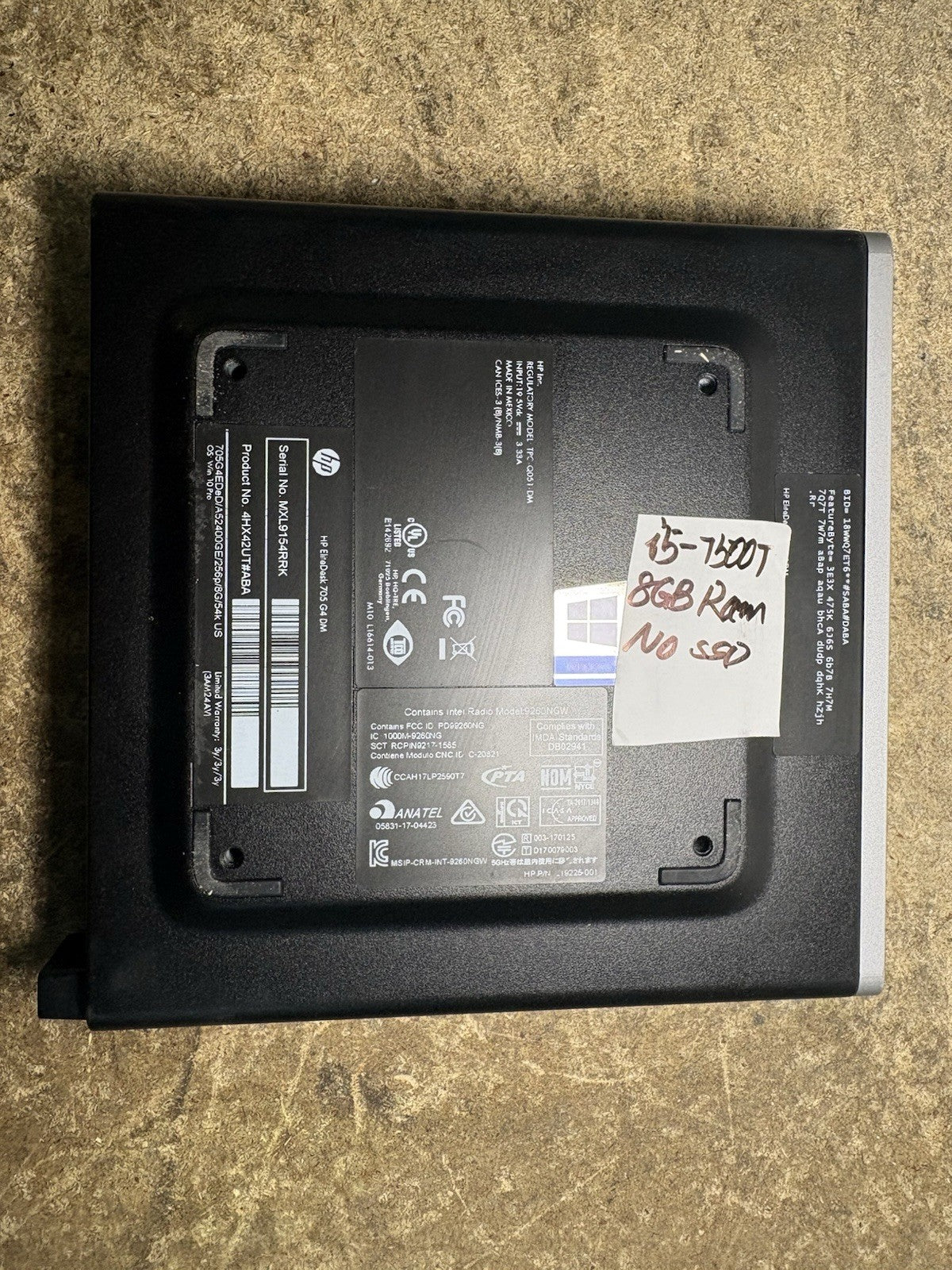 HP ELITEDESK 705 i5-7500T G4 DM MINI DESKTOP 8gb Ram NO SSD/ADAPTER