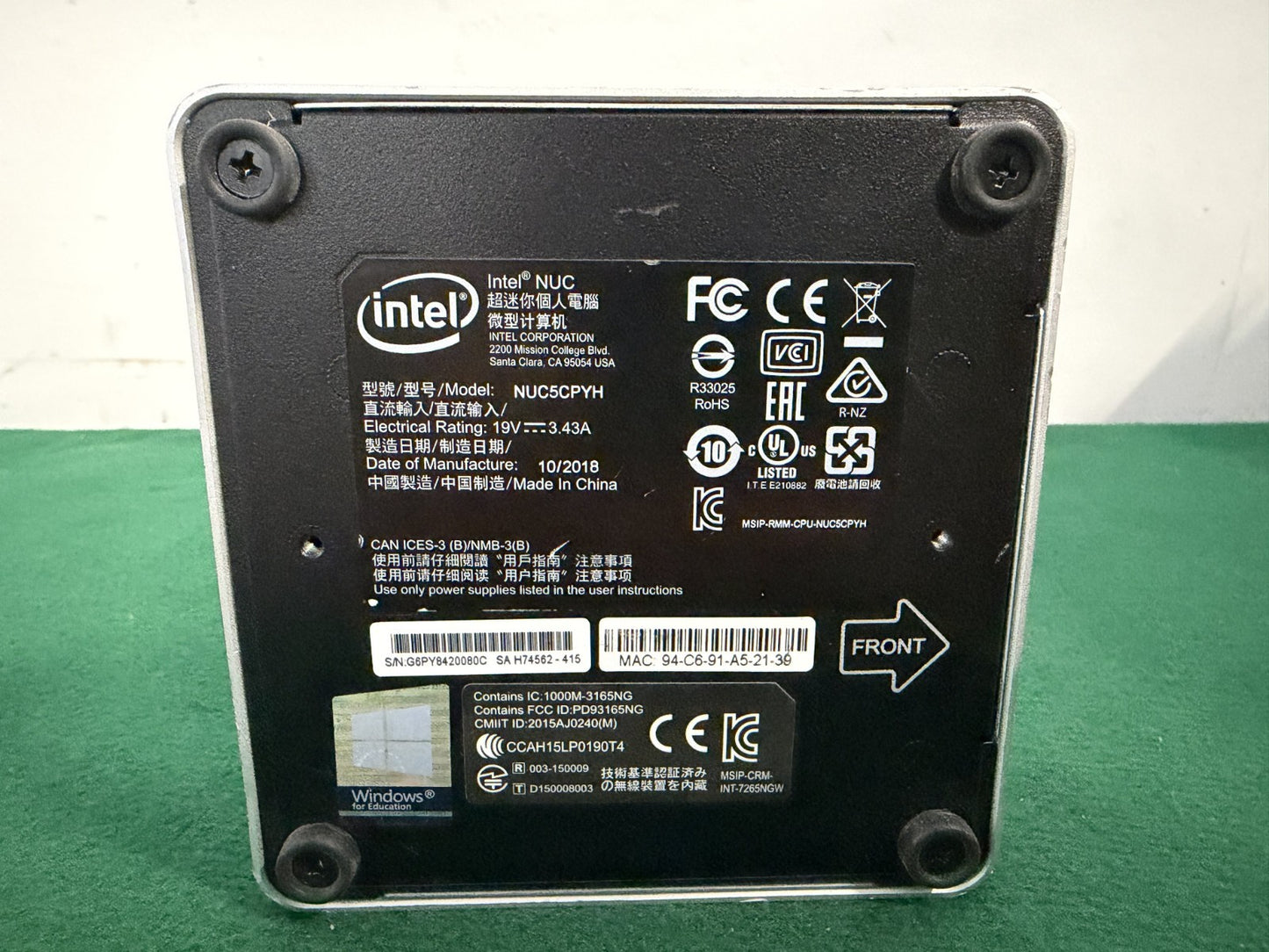 Intel NUC5CPYH  Celeron J3060 1.6GHz 8GB RAM, 128G SSD NO OS