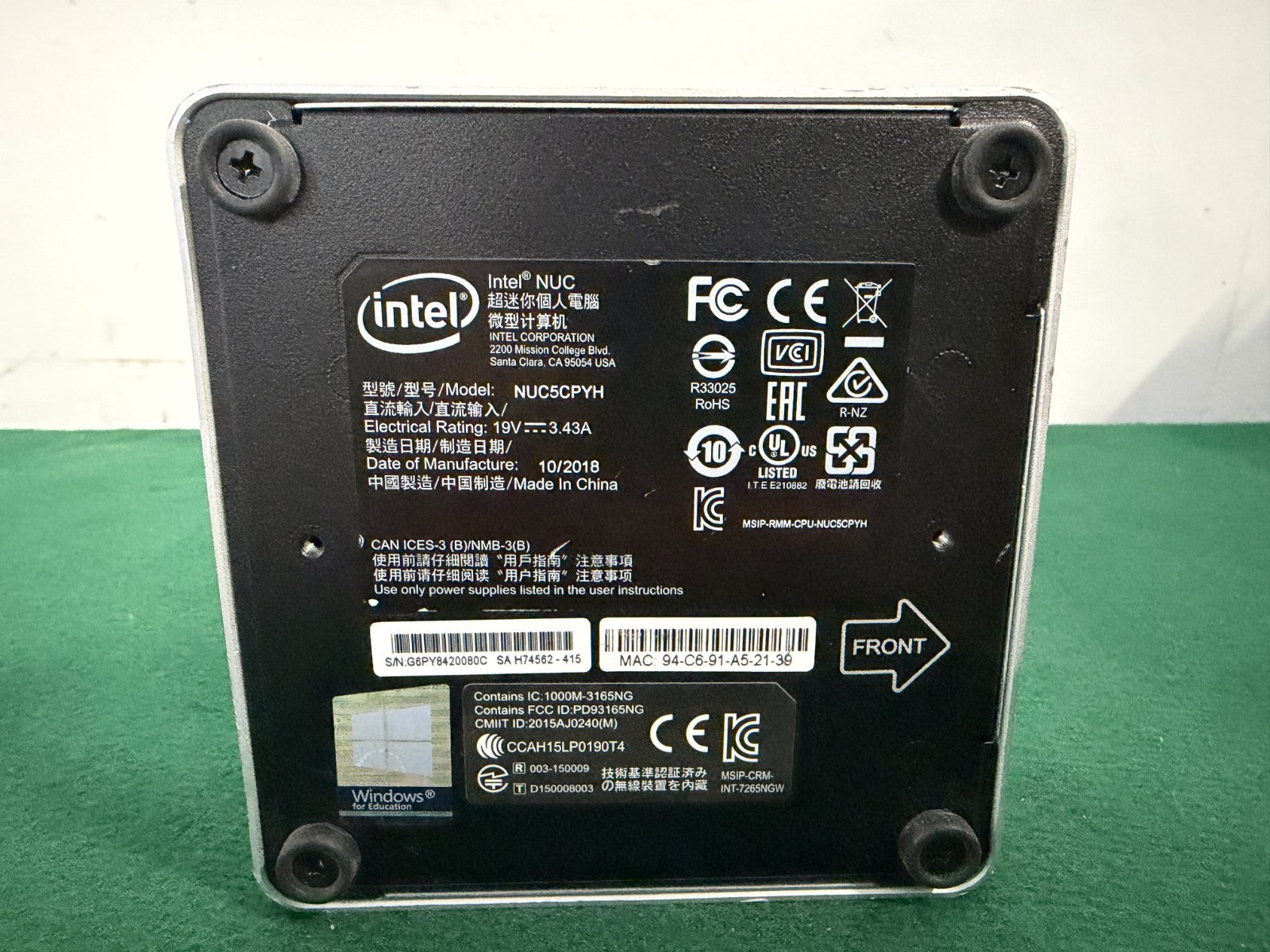 Intel NUC5CPYH  Celeron J3060 1.6GHz 8GB RAM, 128G SSD NO OS