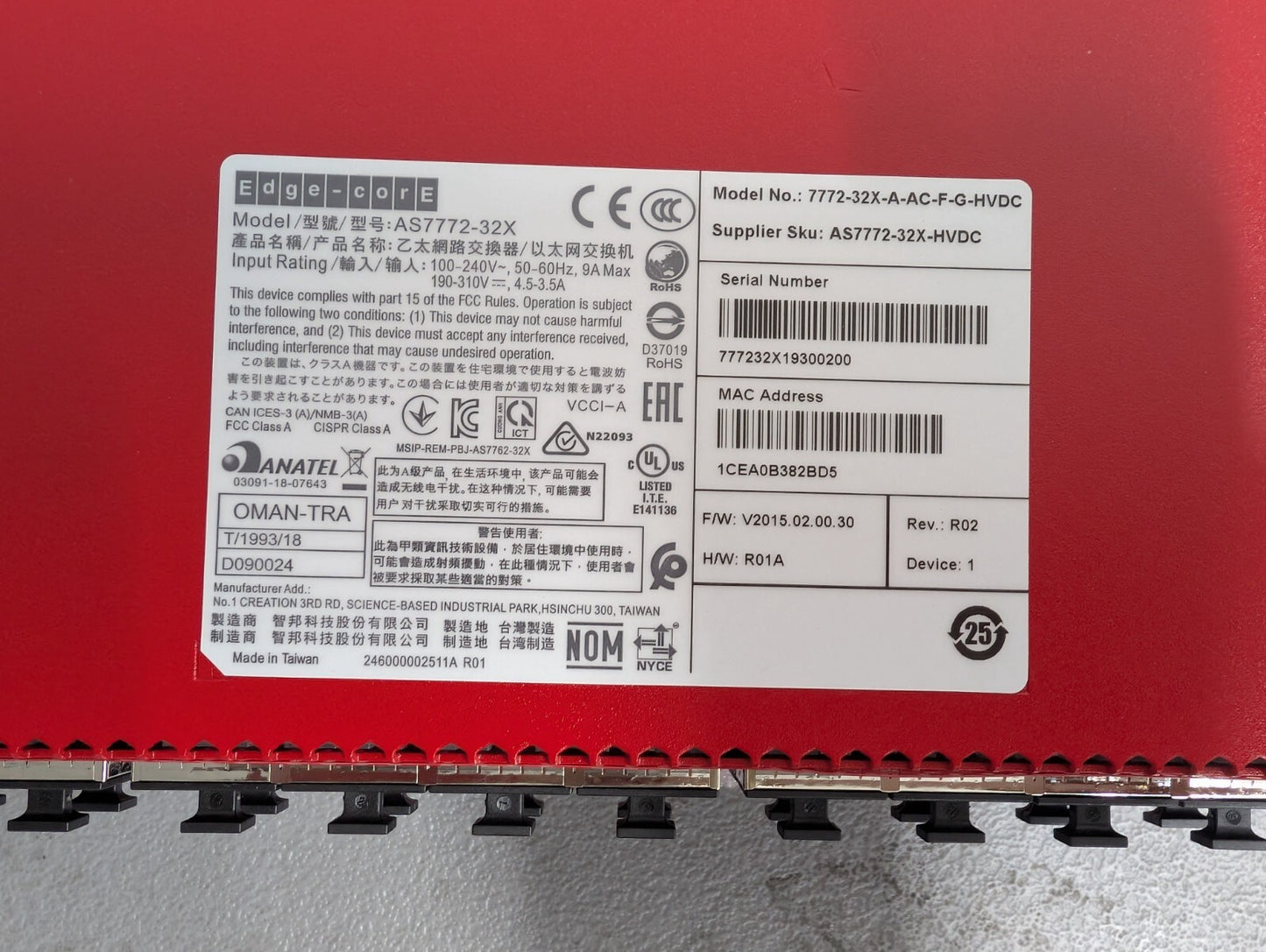 Edge-Core AS7772-32X-A-AC-F-G-HVDC 32-Port 100GbE Data Center Switch W/ ONIE