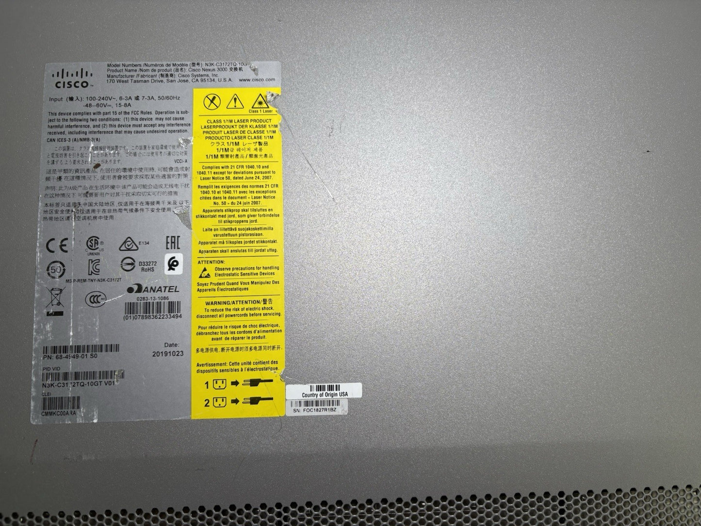 Cisco Nexus N3K-C3172TQ-10GT 48x 10GbE RJ45 +6x 40Gb QSFP+ Port 1U Switch