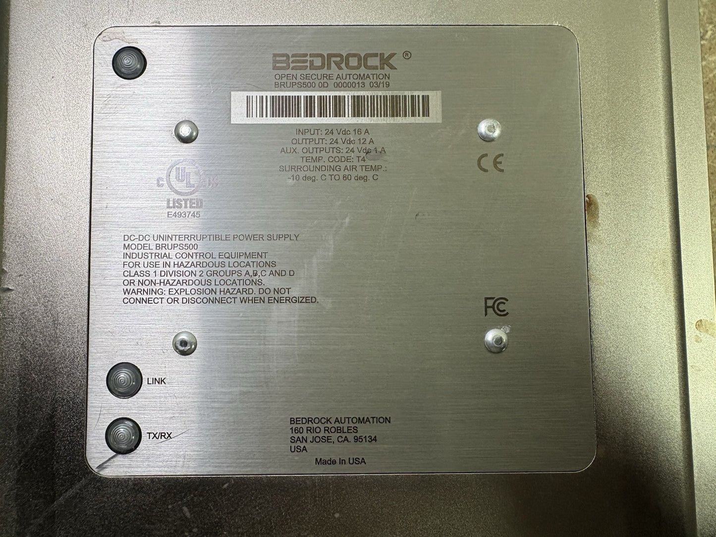 BEDROCK AUTOMATION DC-DC UNINTERRUPTIBLE POWER SUPPLY BRUPS500