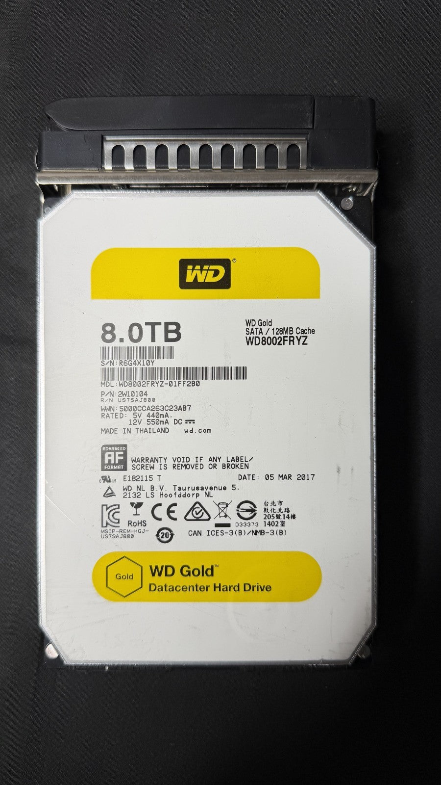 WD Gold 8TB 7200 RPM SATA 6Gb/s 3.5" Datacenter Internal HDD WD8002FRYZ