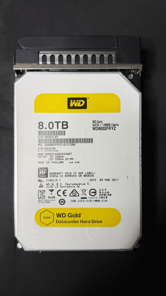 WD Gold 8TB 7200 RPM SATA 6Gb/s 3.5" Datacenter Internal HDD WD8002FRYZ
