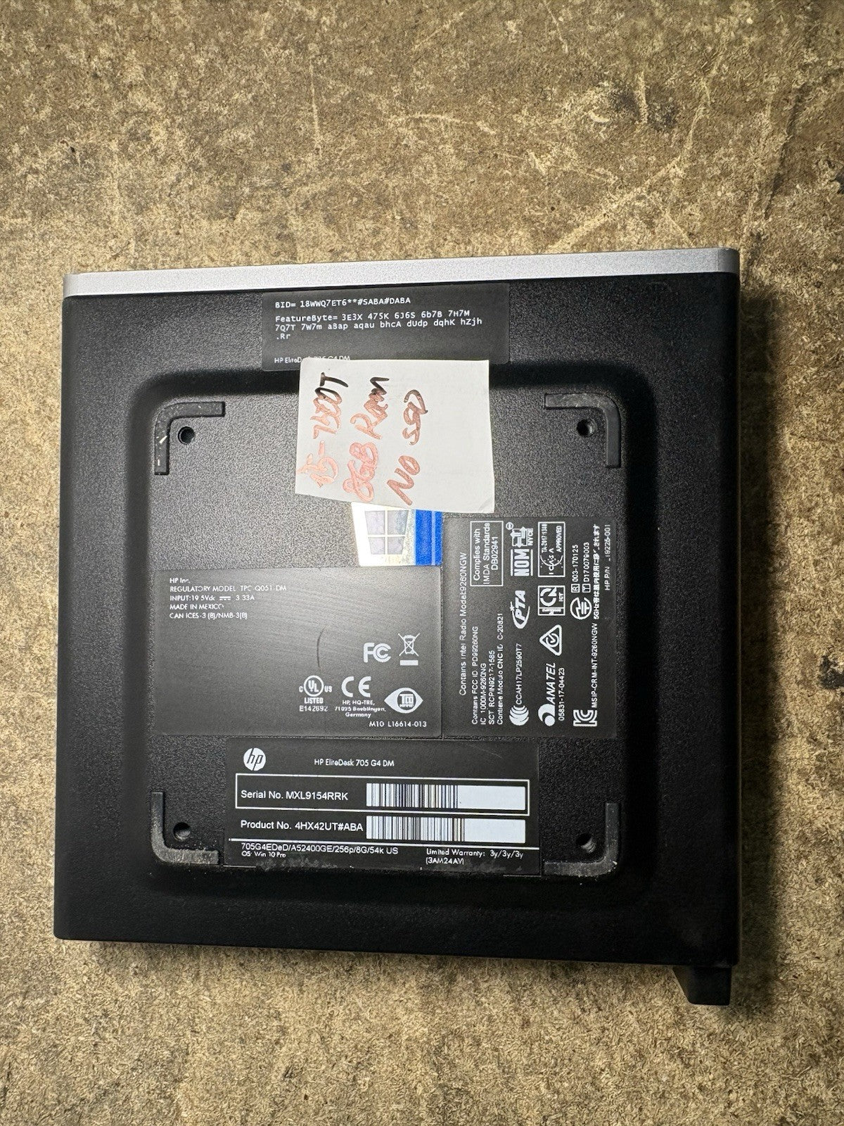 HP ELITEDESK 705 i5-7500T G4 DM MINI DESKTOP 8gb Ram NO SSD/ADAPTER