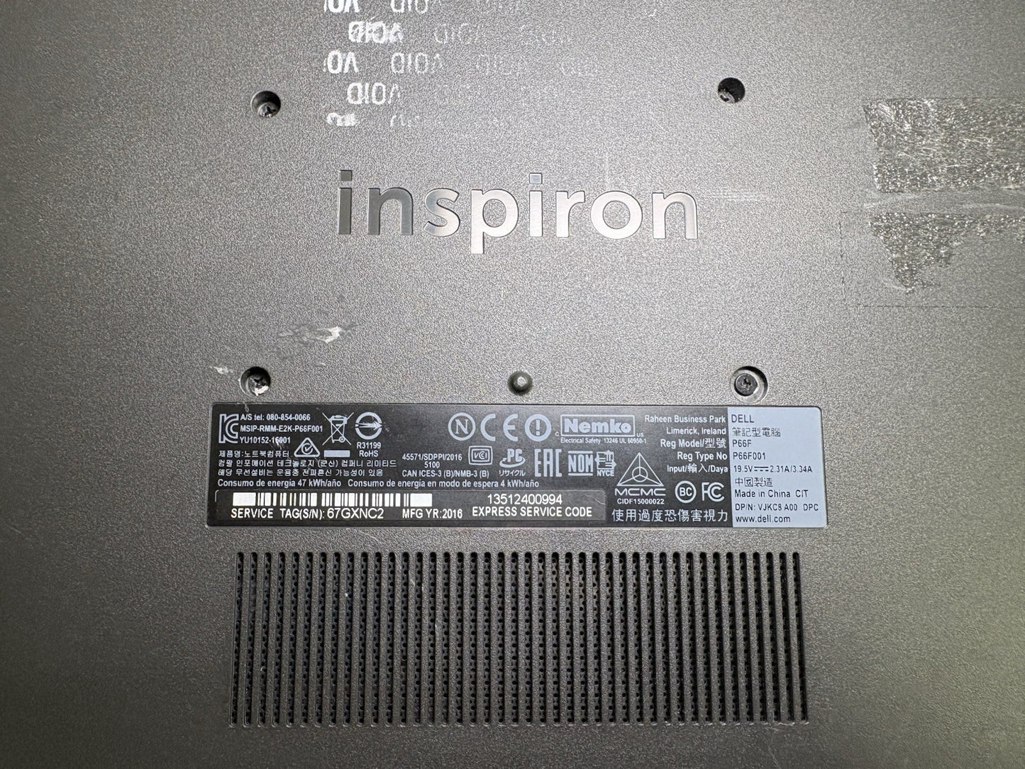 Dell INSPIRON 15 5567 Laptop i5-7200U 2.5GHz 8GB RAM No SSD/OS