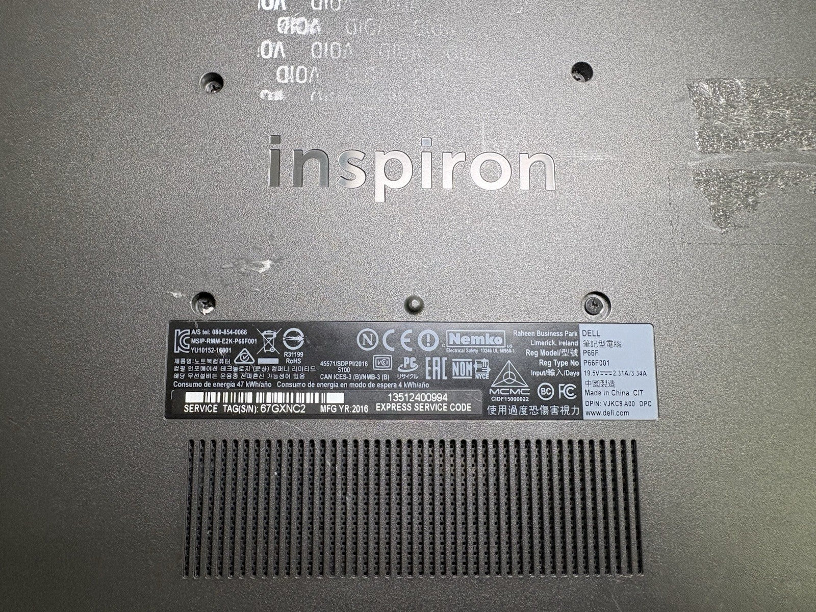 Dell INSPIRON 15 5567 Laptop i5-7200U 2.5GHz 8GB RAM No SSD/OS