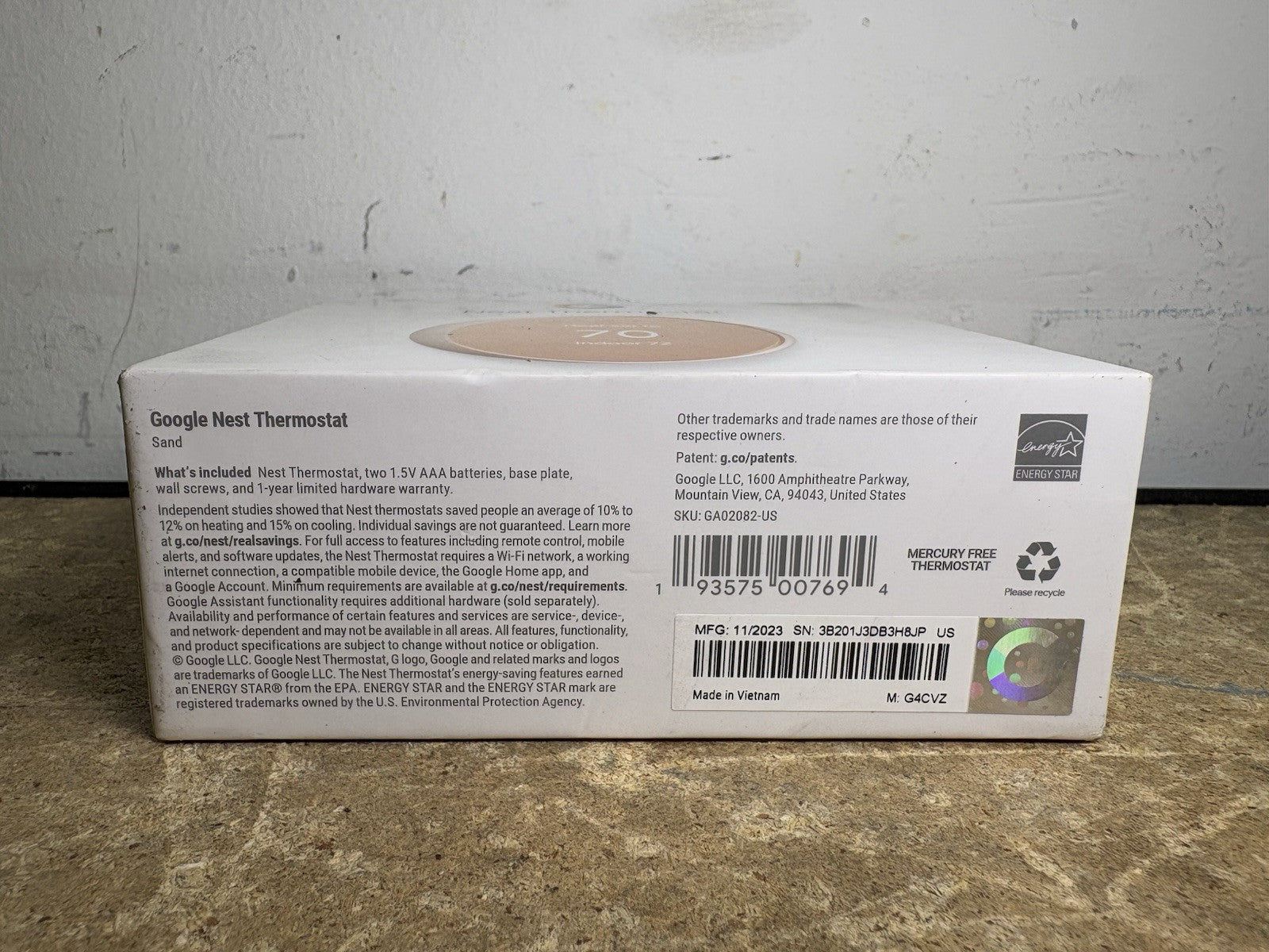 Google Nest Thermostat Model G4CVZ Sand